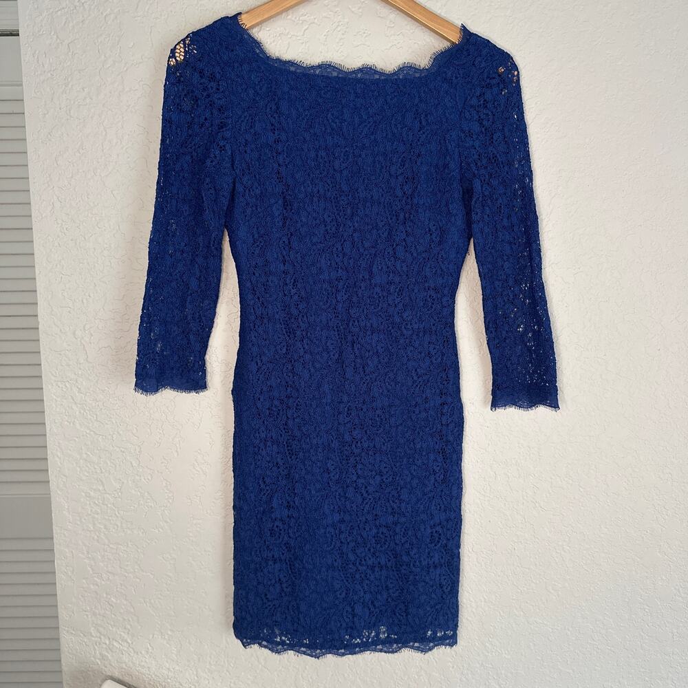 Cache Royal Blue Lace Dress Exposed Zipper Back Cocktail Party Y2K Sexy